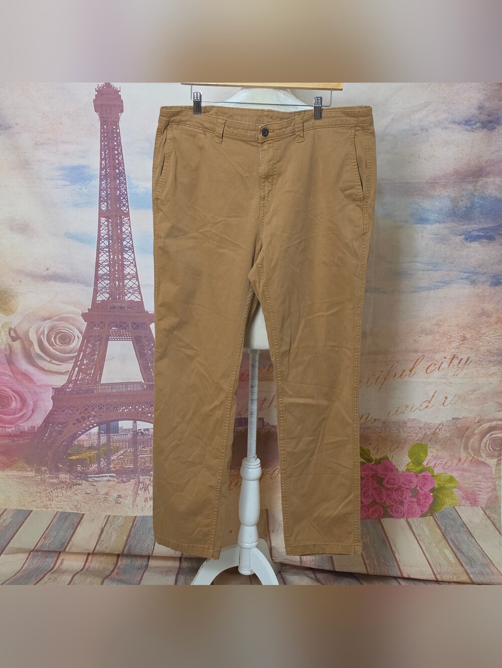 George Slim Straight Men's Classic Tan Chino Pants